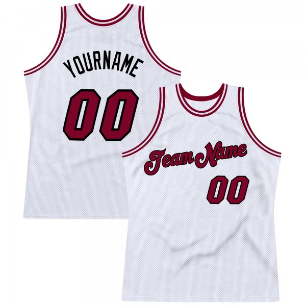 Men's Custom White Maroon-Black Authentic Throwback Basketball Jersey