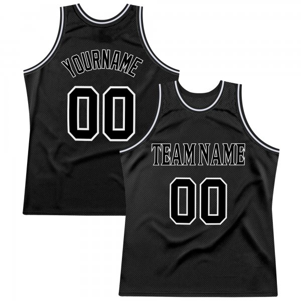 Men's Custom Black Black-White Authentic Throwback Basketball Jersey