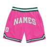 Men's Custom Pink White-Kelly Green Authentic Throwback Basketball Shorts